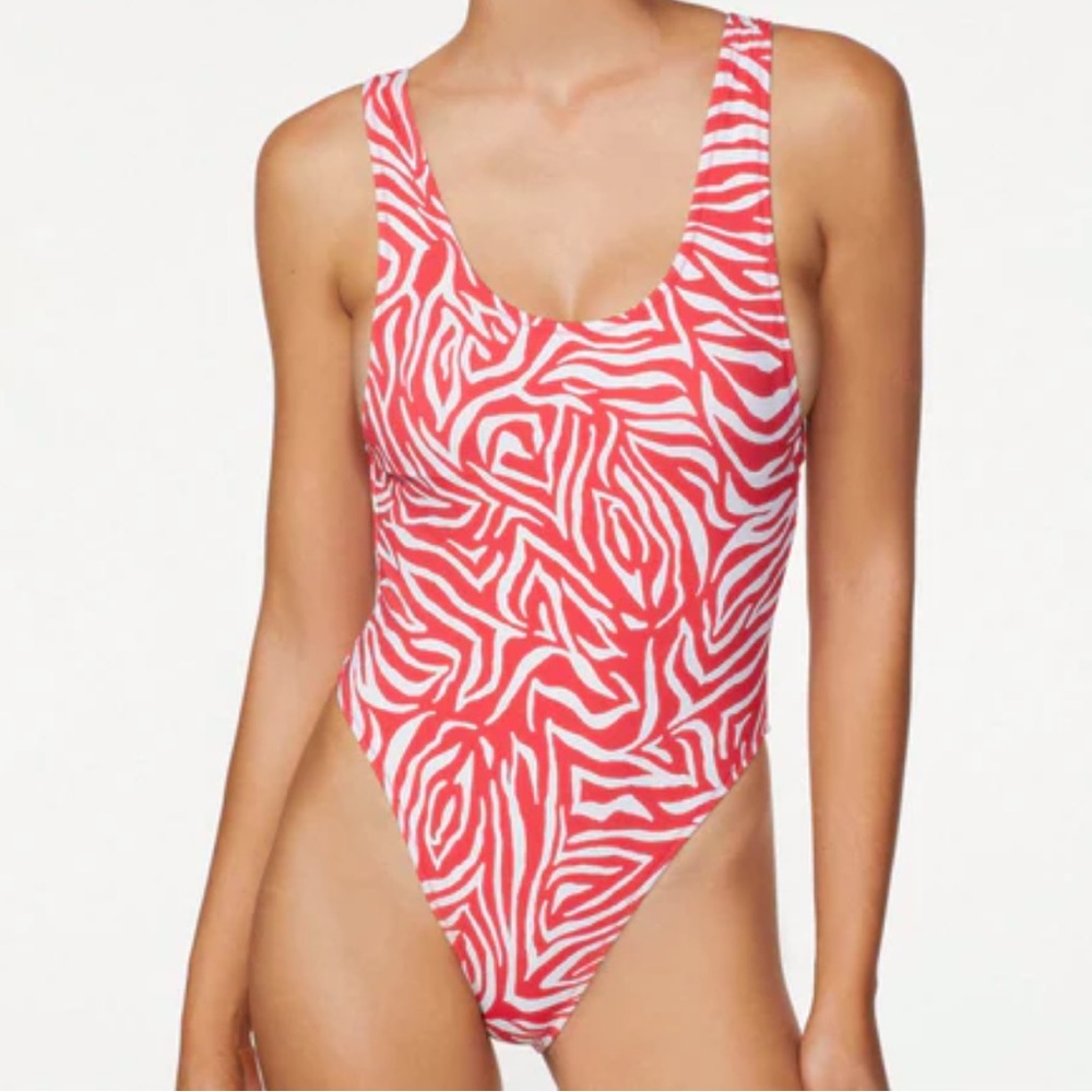 NWT FP x ITS NOW COOL the showtime one piece in fuego Zebra red white size small